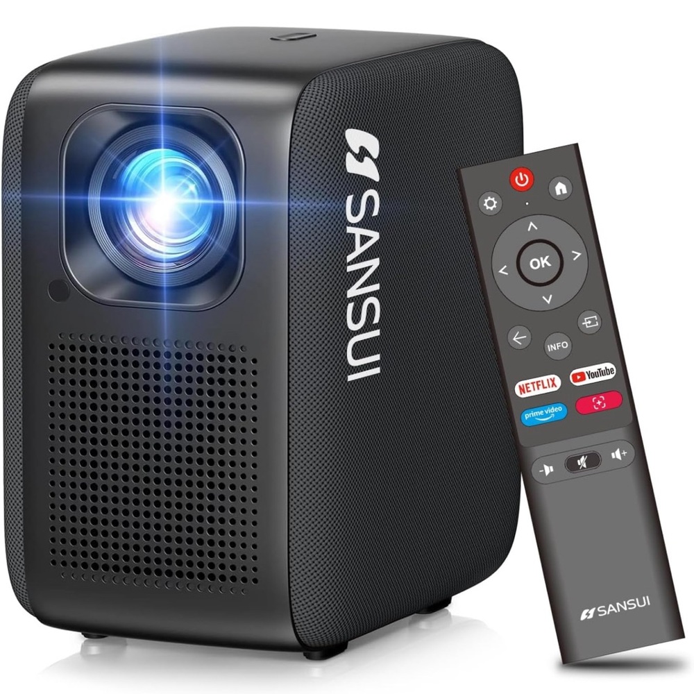 SANSUI Portable Projector with WIFI and BLUETOOTH, 10,000 LUMENS, HiFi Audio HDR